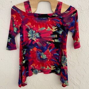 Ciara Sun Woo Cold Shoulder Colorful Funky Top Womens Large Multicolor Sharkbite